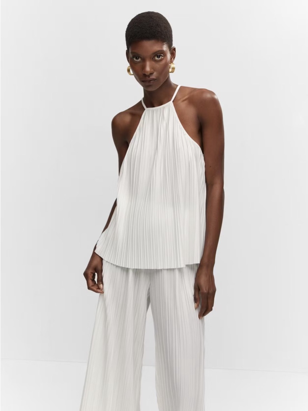 Mango White Pleated Halter Neck Top
